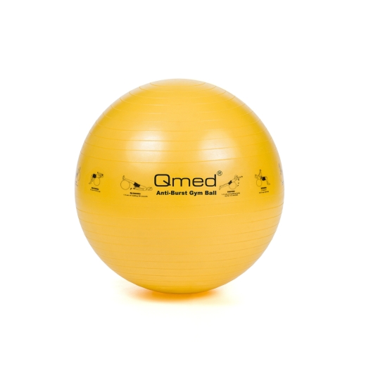 Żółta piłka do ćwiczeń o średnicy 45 cm, na białym tle