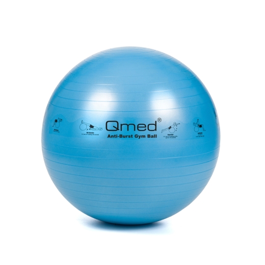 Niebieska piłka do ćwiczeń o średnicy 75 cm, na białym tle