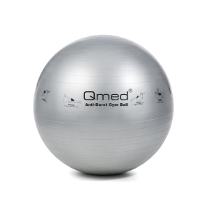 Szara piłka do ćwiczeń o średnicy 85 cm, na białym tle